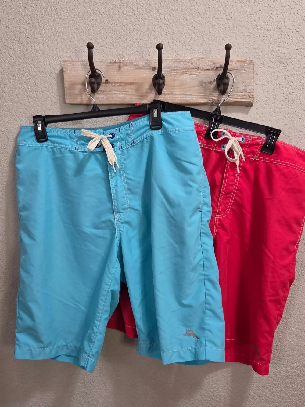 Tommy Bahama Men’s Swim Board Shorts in Light Blue and Red